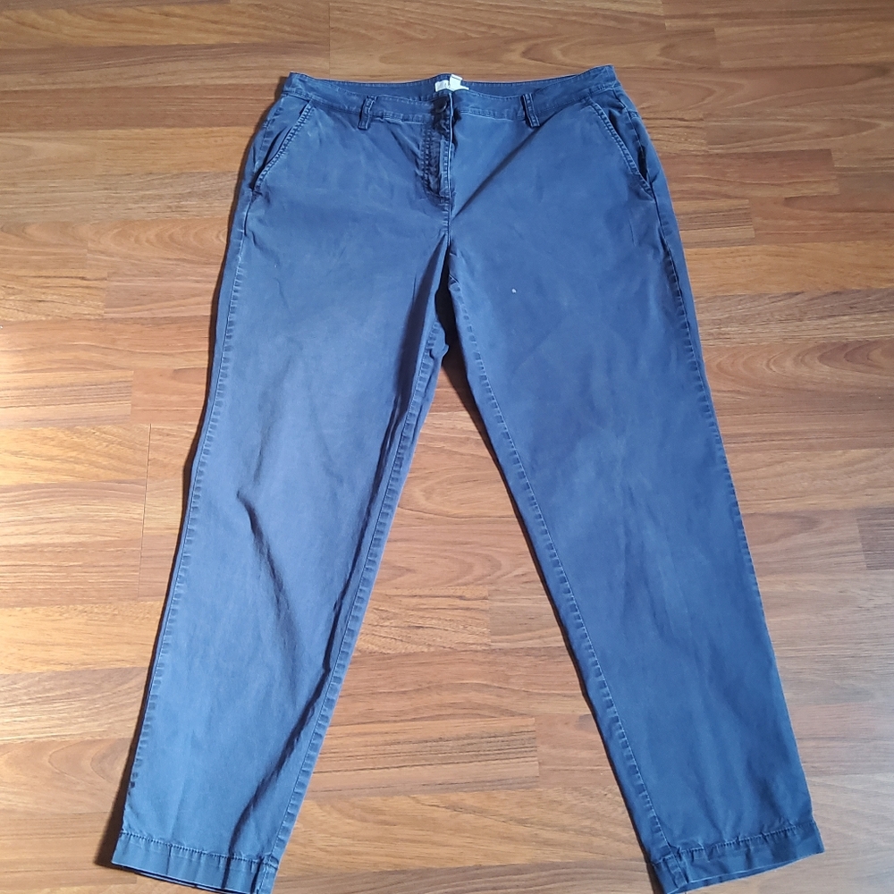 Eileen Fisher Navy Blue Crop Chino Pants Size M Organic Cotton Blend